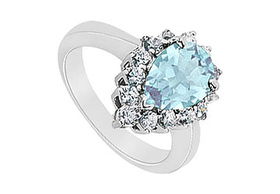 Aquamarine and Diamond Ring : 14K White Gold - 1.29 CT TGW - Ring Size 9.0aquamarine 