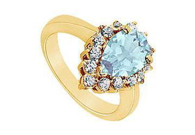 Aquamarine and Diamond Ring : 14K Yellow Gold - 1.29 CT TGW - Ring Size 9.5aquamarine 