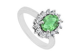 Emerald and Diamond Ring : 14K White Gold - 1.36 CT TGW - Ring Size 9.5emerald 