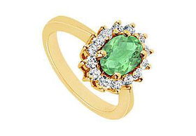 Emerald and Diamond Ring : 14K Yellow Gold - 1.36 CT TGW - Ring Size 9.5emerald 