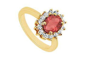 Ruby and Diamond Ring : 14K Yellow Gold - 1.36 CT TGW - Ring Size 9.5ruby 