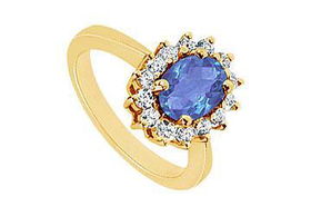 Sapphire and Diamond Ring : 14K Yellow Gold - 1.36 CT TGW - Ring Size 9.5sapphire 