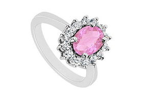 Pink Sapphire and Diamond Ring : 14K White Gold - 1.36 CT TGW - Ring Size 9.0pink 