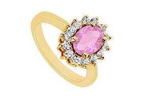 Pink Sapphire and Diamond Ring : 14K Yellow Gold - 1.36 CT TGW - Ring Size 9.5pink 