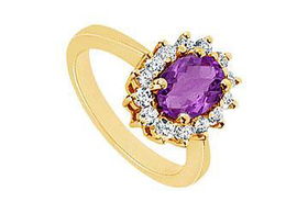 Amethyst and Diamond Ring : 14K Yellow Gold - 1.36 CT TGW - Ring Size 9.5amethyst 