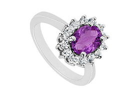 Amethyst and Diamond Ring : 14K White Gold - 1.36 CT TGW - Ring Size 9.0amethyst 