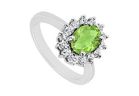 Peridot and Diamond Ring : 14K White Gold - 1.36 CT TGW - Ring Size 9.0peridot 