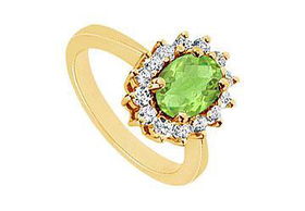 Peridot and Diamond Ring : 14K Yellow Gold - 1.36 CT TGW - Ring Size 9.5peridot 