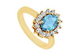 Blue Topaz and Diamond Ring : 14K Yellow Gold - 1.36 CT TGW - Ring Size 9.5blue 