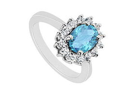 Blue Topaz and Diamond Ring : 14K White Gold - 1.36 CT TGW - Ring Size 9.0blue 