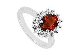 Garnet and Diamond Ring : 14K White Gold - 1.36 CT TGW - Ring Size 9.0garnet 