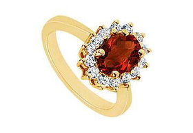 Garnet and Diamond Ring : 14K Yellow Gold - 1.36 CT TGW - Ring Size 9.5garnet 