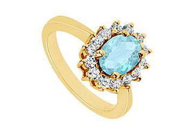 Aquamarine and Diamond Ring : 14K Yellow Gold - 1.36 CT TGW - Ring Size 9.5aquamarine 