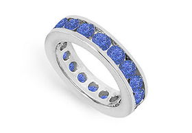 Blue Sapphire Eternity Band : 14K White Gold  3.00 CT TGW - Ring Size 9.0blue 