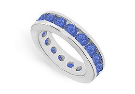 Blue Sapphire Eternity Band : 14K White Gold  4.00 CT TGW - Ring Size 9.0blue 