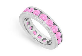 Pink Sapphire Eternity Band : 14K White Gold  3.00 CT TGW - Ring Size 9.0pink 