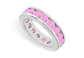 Pink Sapphire Eternity Band : 14K White Gold  4.00 CT TGW - Ring Size 9.0pink 