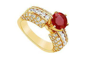 Ruby and Diamond Engagement Ring : 14K Yellow Gold - 3.25 CT TGW - Ring Size 9.5ruby 