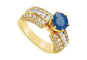 Sapphire and Diamond Engagement Ring : 14K Yellow Gold - 3.25 CT TGW - Ring Size 9.5sapphire 