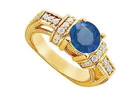 Sapphire and Diamond Engagement Ring : 14K Yellow Gold - 2.50 CT TGW - Ring Size 9.5sapphire 