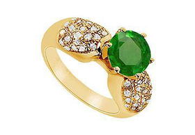 Emerald and Diamond Engagement Ring : 14K Yellow Gold - 1.50 CT TGW - Ring Size 9.5emerald 