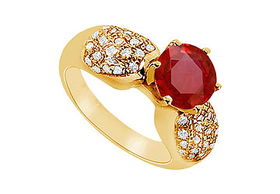 Ruby and Diamond Engagement Ring : 14K Yellow Gold - 1.50 CT TGW - Ring Size 9.5ruby 