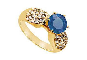 Sapphire and Diamond Engagement Ring : 14K Yellow Gold - 1.50 CT TGW - Ring Size 9.5sapphire 