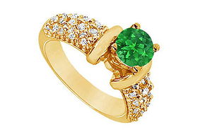 Emerald and Diamond Engagement Ring : 14K Yellow Gold - 2.00 CT TGW - Ring Size 9.0emerald 