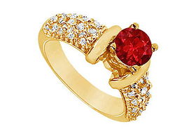 Ruby and Diamond Engagement Ring : 14K Yellow Gold - 2.00 CT TGW - Ring Size 9.5ruby 