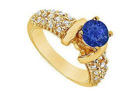 Sapphire and Diamond Engagement Ring : 14K Yellow Gold - 2.00 CT TGW - Ring Size 9.0sapphire 