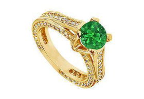 Emerald and Diamond Engagement Ring : 14K Yellow Gold - 2.50 CT TGW - Ring Size 9.0emerald 