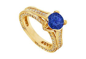 Sapphire and Diamond Engagement Ring : 14K Yellow Gold - 2.50 CT TGW - Ring Size 9.0sapphire 