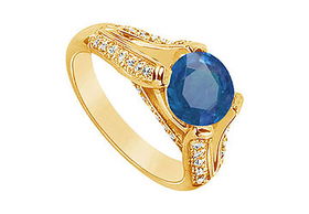 Sapphire and Diamond Engagement Ring : 14K Yellow Gold - 2.50 CT TGW - Ring Size 9.0sapphire 