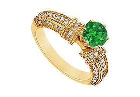 Emerald and Diamond Engagement Ring : 14K Yellow Gold - 1.00 CT TGW - Ring Size 9.5emerald 