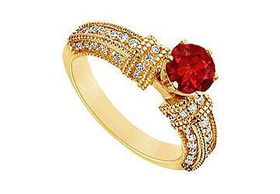 Ruby and Diamond Engagement Ring : 14K Yellow Gold - 1.00 CT TGW - Ring Size 9.5ruby 