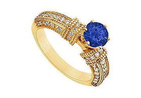 Sapphire and Diamond Engagement Ring : 14K Yellow Gold - 1.00 CT TGW - Ring Size 9.5sapphire 