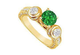 Emerald and Diamond Engagement Ring : 14K Yellow Gold - 2.00 CT TGW - Ring Size 9.0emerald 