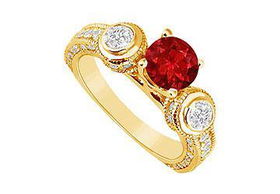 Ruby and Diamond Engagement Ring : 14K Yellow Gold - 2.00 CT TGW - Ring Size 9.0ruby 