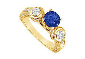 Sapphire and Diamond Engagement Ring : 14K Yellow Gold - 2.00 CT TGW - Ring Size 9.0sapphire 