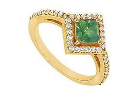 Emerald and Diamond Engagement Ring : 14K Yellow Gold - 1.00 CT TGW - Ring Size 9.5emerald 