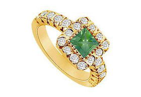 Emerald and Diamond Engagement Ring : 14K Yellow Gold - 1.25 CT TGW - Ring Size 9.5emerald 