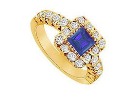 Sapphire and Diamond Engagement Ring : 14K Yellow Gold - 1.25 CT TGW - Ring Size 9.5sapphire 