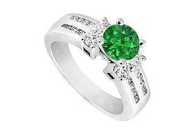 Emerald and Diamond Engagement Ring : 14K White Gold - 1.75 CT TGW - Ring Size 9.5emerald 