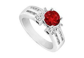 Ruby and Diamond Engagement Ring : 14K White Gold - 1.75 CT TGW - Ring Size 9.5ruby 