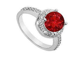 Ruby and Diamond Engagement Ring : 14K White Gold - 2.50 CT TGW - Ring Size 9.5ruby 