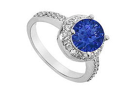 Sapphire and Diamond Engagement Ring : 14K White Gold - 2.50 CT TGW - Ring Size 9.5sapphire 