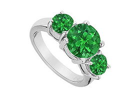 Three Stone Emerald Engagement Ring : 14K White Gold - 4.00 CT TGW - Ring Size 9.5stone 