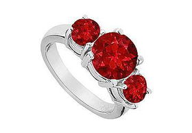 Three Stone Ruby Engagement Ring : 14K White Gold - 4.00 CT TGW - Ring Size 9.5stone 