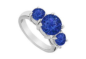 Three Stone Sapphire Engagement Ring : 14K White Gold - 4.00 CT TGW - Ring Size 9.5stone 