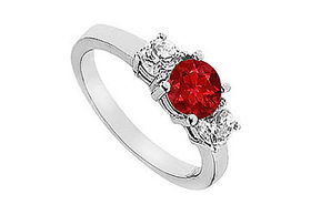 Ruby and Diamond Engagement Ring : 14K White Gold - 1.25 CT TGW - Ring Size 9.5ruby 